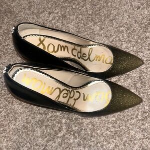 Sam Edelman Black and Glitter Gold Heels